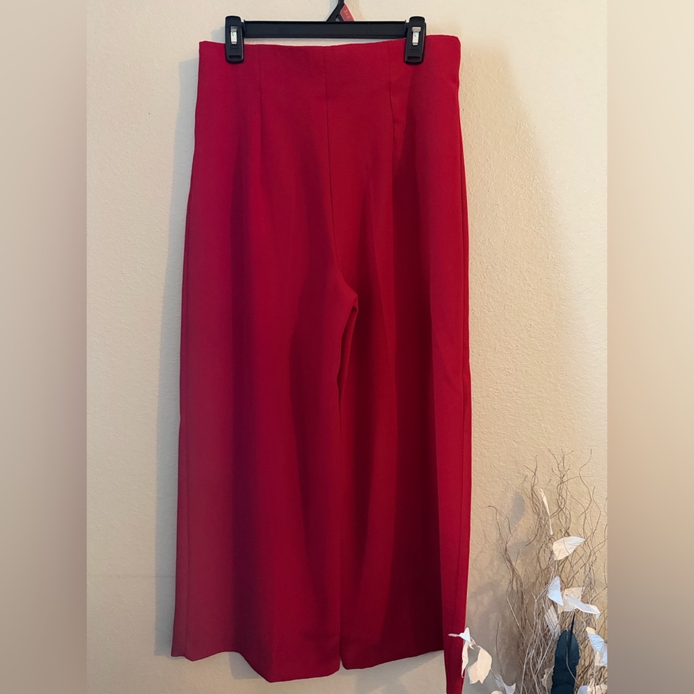 Zara Red Cropped Wide-Leg Pants